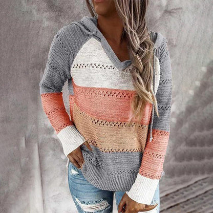Fashionable Women's Hooded V-Neck Sweater
