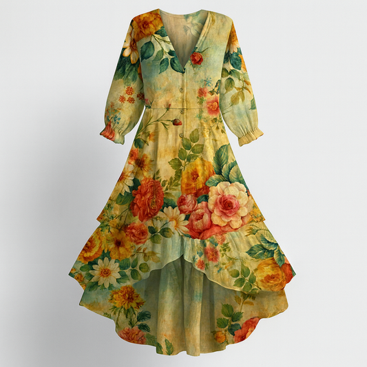 Chic Floral V Neck Summer Dress - ModishWorld