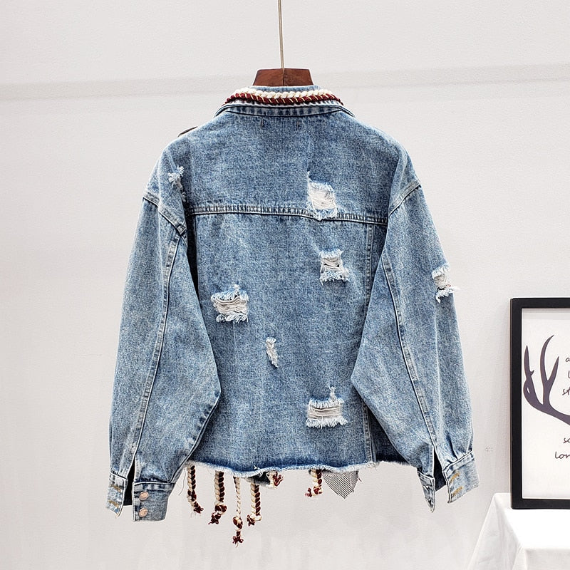 Stylish Denim Jacket with Pompoms
 - ModishWorld