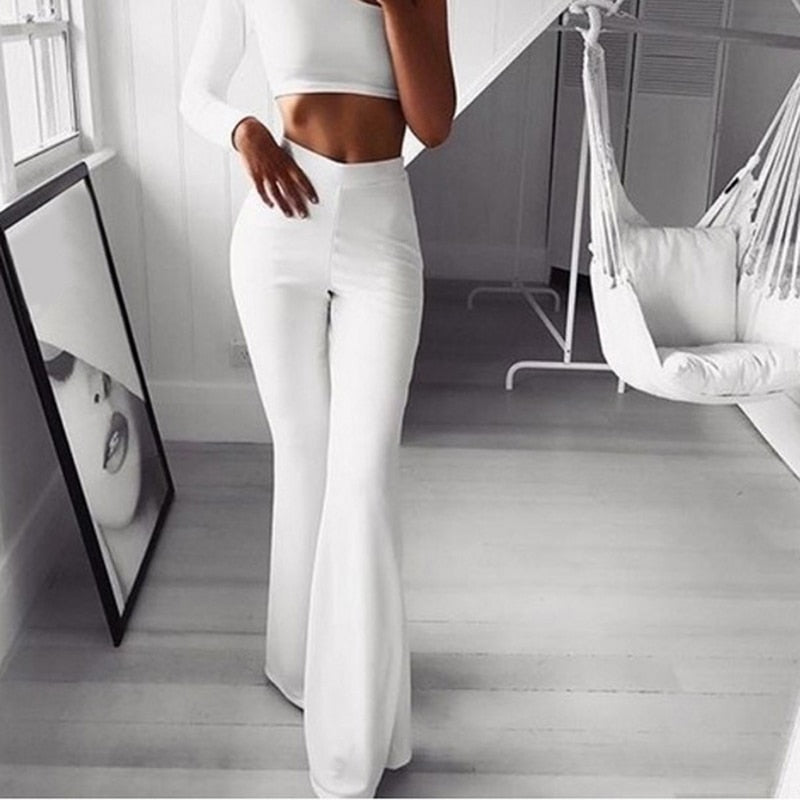 Women's Classic Wide Leg Pants - Soft Elastic Waist - ModishWorld