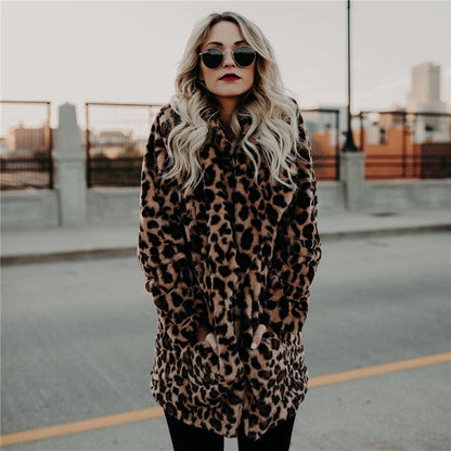 Warm Faux Fur Leopard Parka Coat