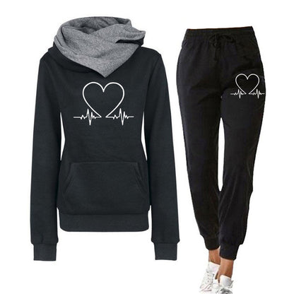 Comfy Women's Pajama Set – Cute Heart Print Hoodie & Pants - ModishWorld