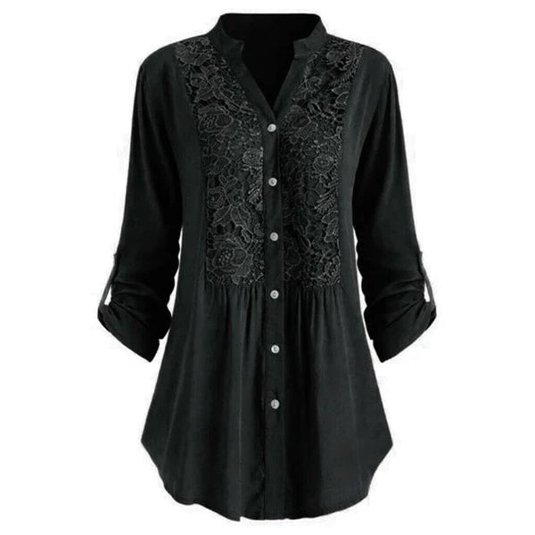 Beautiful Lace Front Women's Long Sleeve Blouse - ModishWorld
