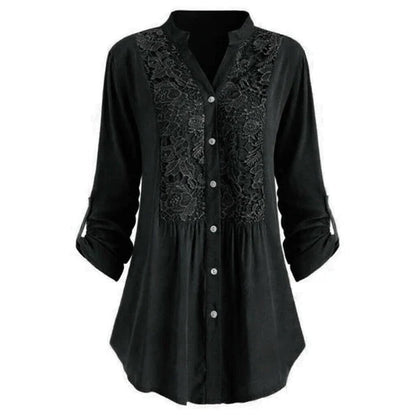 Beautiful Lace Front Women's Long Sleeve Blouse - ModishWorld