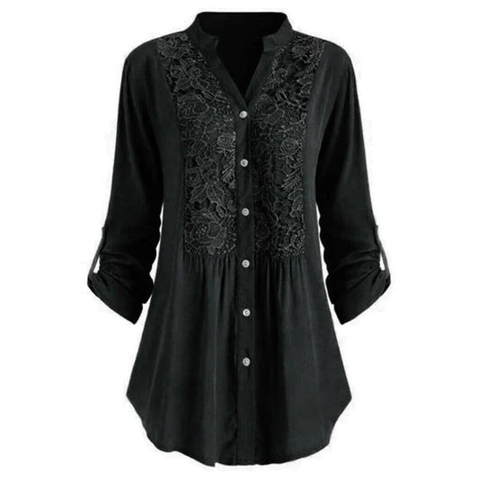 Beautiful Lace Front Women's Long Sleeve Blouse - ModishWorld