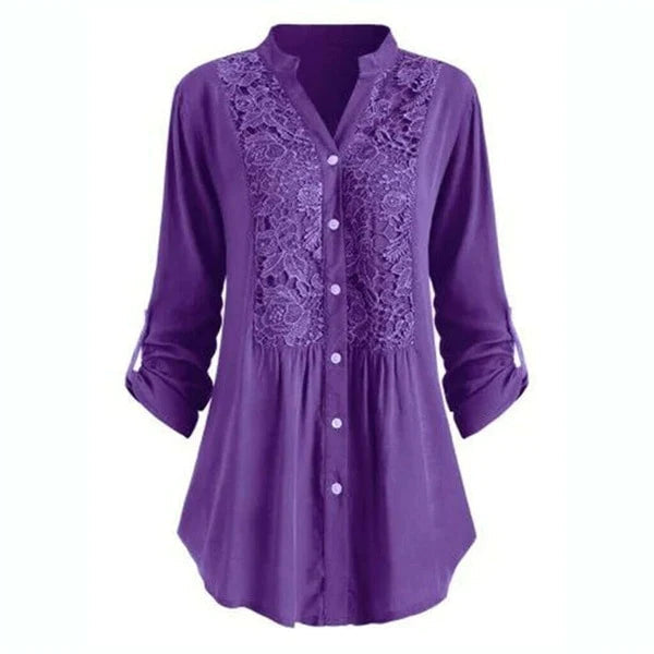 Beautiful Lace Front Women's Long Sleeve Blouse
