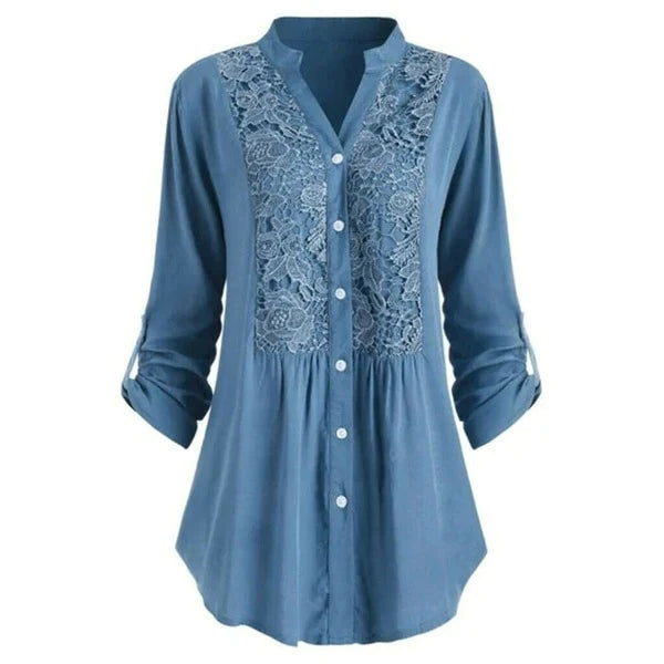 Beautiful Lace Front Women's Long Sleeve Blouse