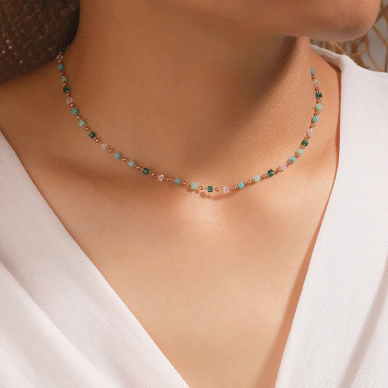 Adjustable Dainty Gold Chain Necklace with Colorful Beads
 - ModishWorld