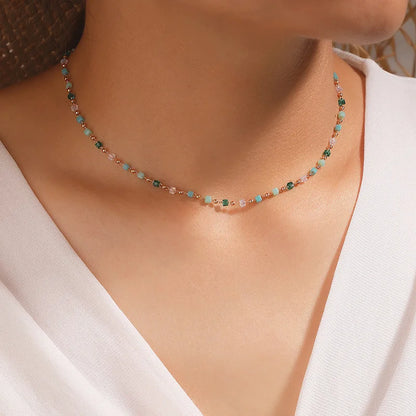Adjustable Dainty Gold Chain Necklace with Colorful Beads
 - ModishWorld