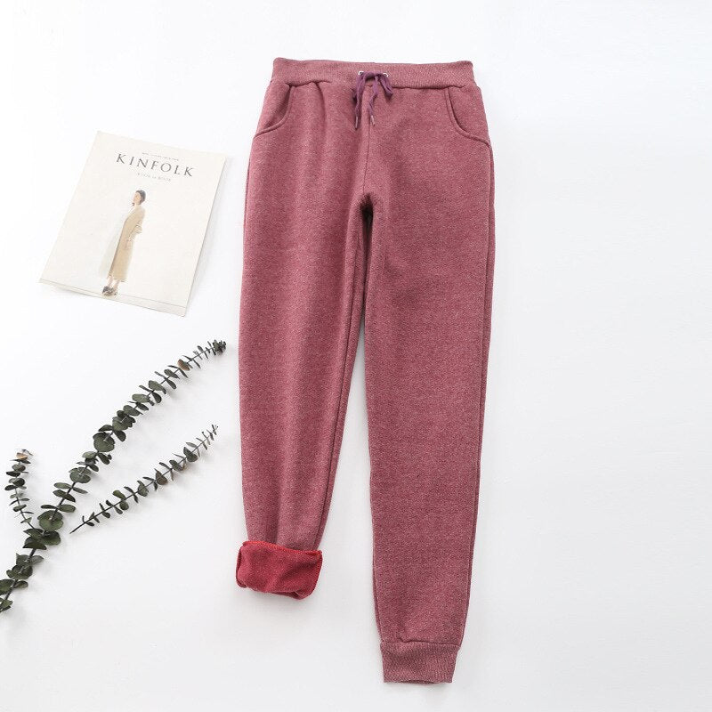 Ladies Warm Jogger Pants - Elastic Waist Trousers - ModishWorld