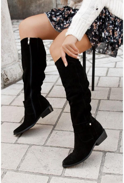 Tall Slouch Boots for Women with Side Zip Detail