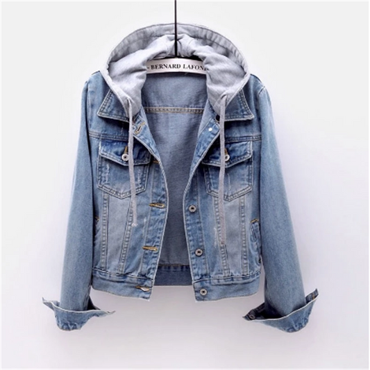 Classic Women's Denim Jacket with Removable Hood - ModishWorld