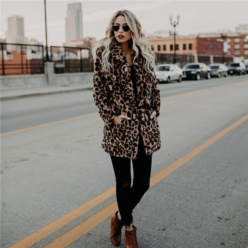Warm Faux Fur Leopard Parka Coat - ModishWorld