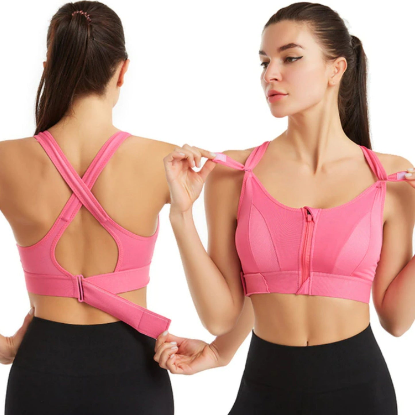 Women's Fitness Bra - Crossback with Easy Zip Front