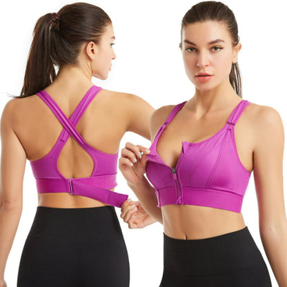Women's Fitness Bra - Crossback with Easy Zip Front