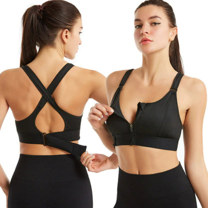 Women's Fitness Bra - Crossback with Easy Zip Front