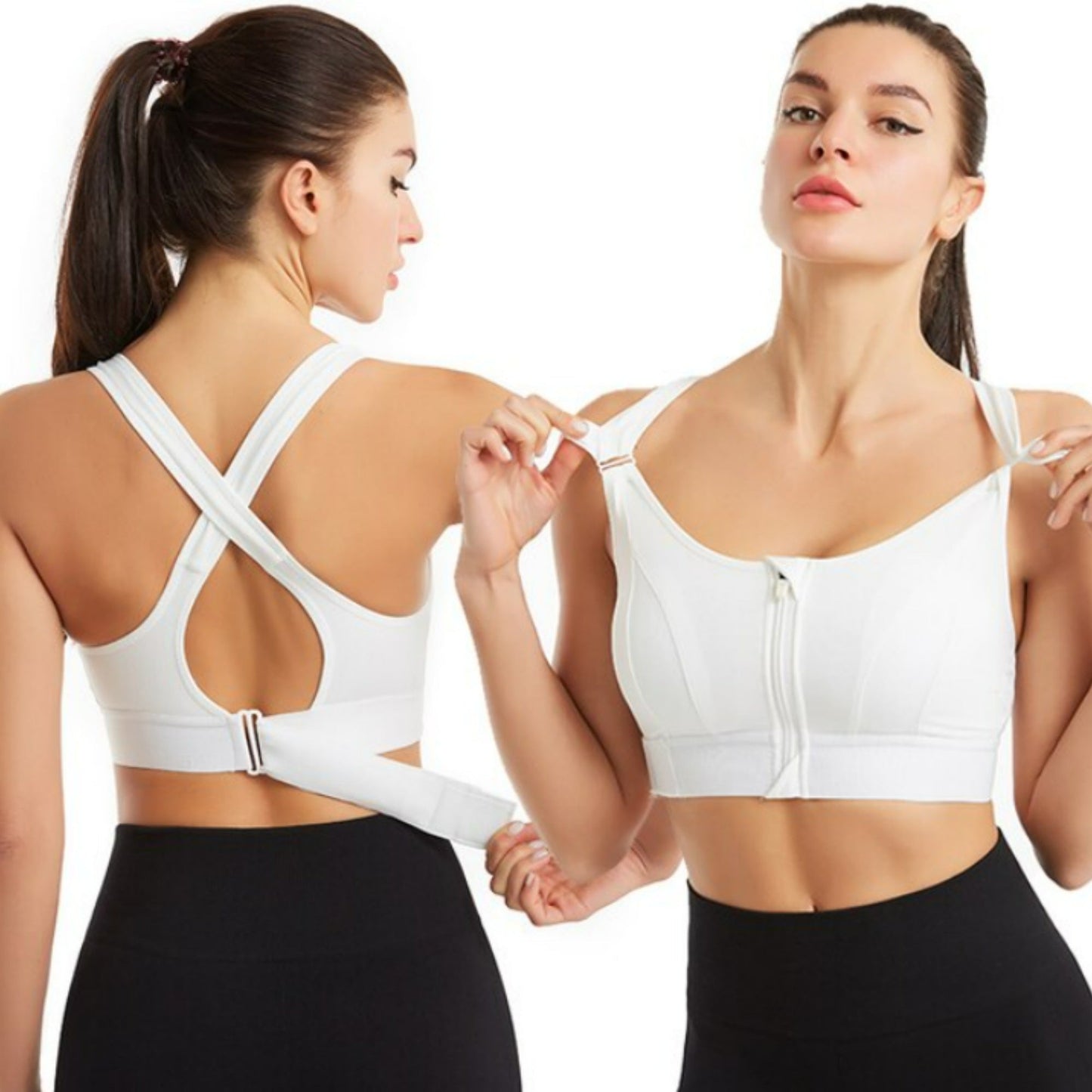 Women's Fitness Bra - Crossback with Easy Zip Front - ModishWorld