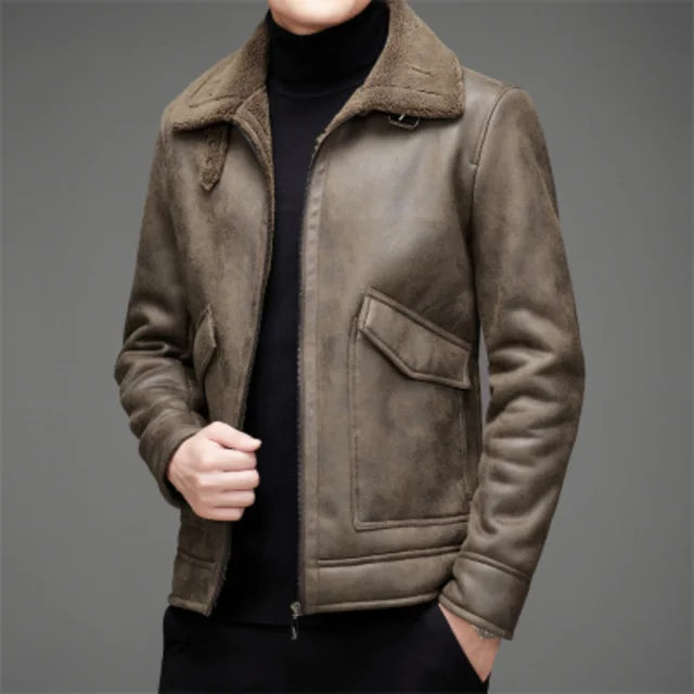 Cozy Faux Leather Jacket with Fleece Lining for Men