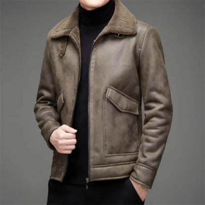 Cozy Faux Leather Jacket with Fleece Lining for Men