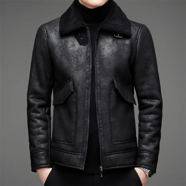Cozy Faux Leather Jacket with Fleece Lining for Men - ModishWorld