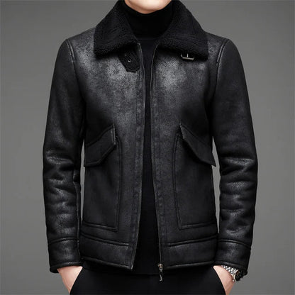 Cozy Faux Leather Jacket with Fleece Lining for Men - ModishWorld