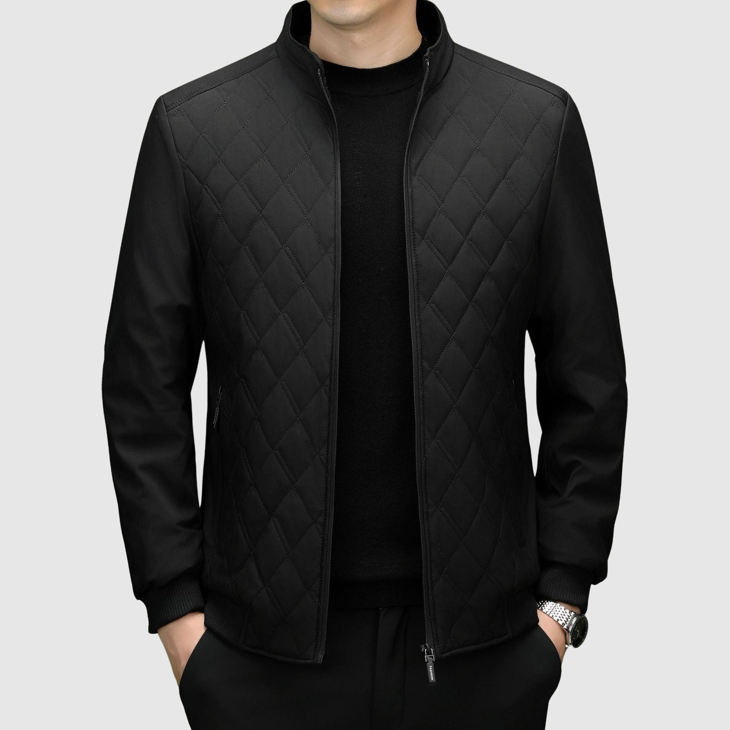 Warm Padded Men's Zip Up Jacket with High Collar - ModishWorld