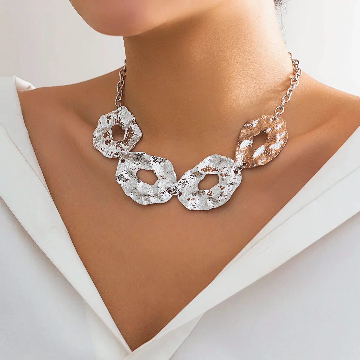 Women's Hammered Gold Statement Necklace: Chunky, Textured Luxury
 - ModishWorld