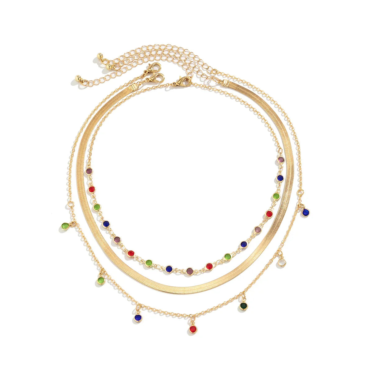 Layered Gold Necklace with Colorful Gemstones
 - ModishWorld