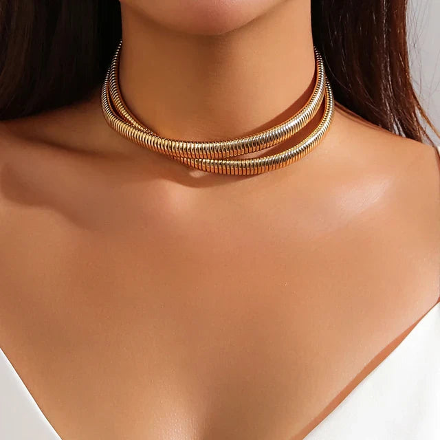 Luxury Multi-Strand Gold and Silver Spiral Choker Necklace
 - ModishWorld