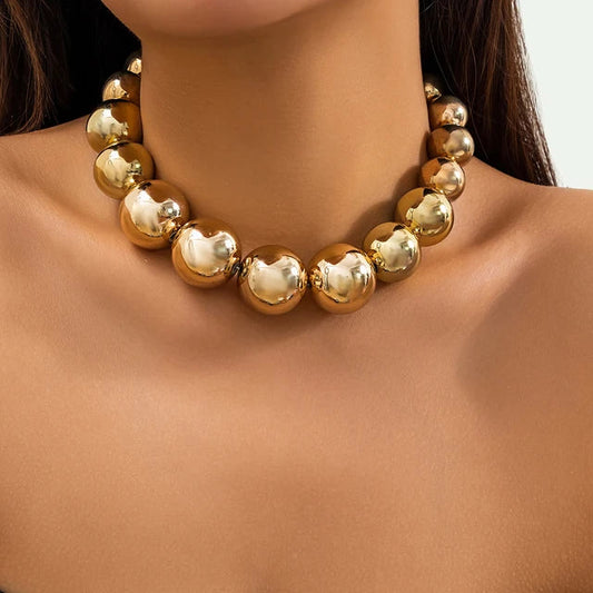 Luxurious Chunky Gold Choker Necklace with Spherical Design
 - ModishWorld