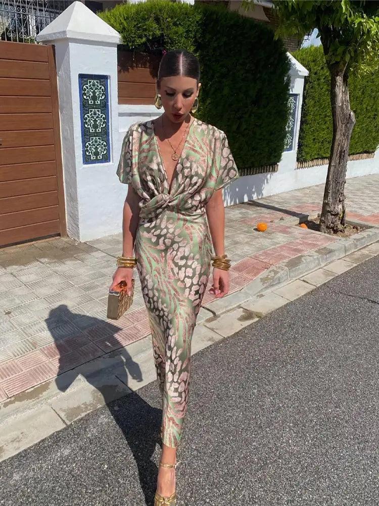 Beautiful Satin Flower Midi Dress with Ruffles - Modish World