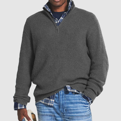 Men's Quarter Zip Sweater - Soft Ribbed Knit Style - ModishWorld