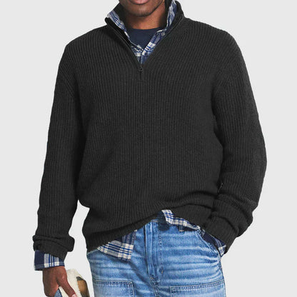 Men's Quarter Zip Sweater - Soft Ribbed Knit Style