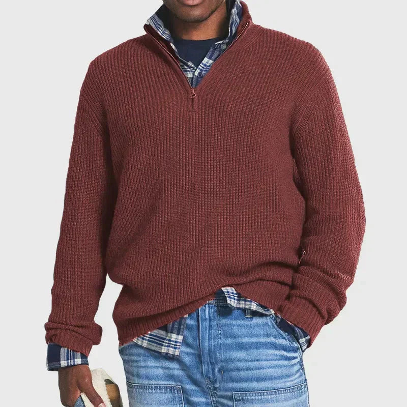 Men's Quarter Zip Sweater - Soft Ribbed Knit Style