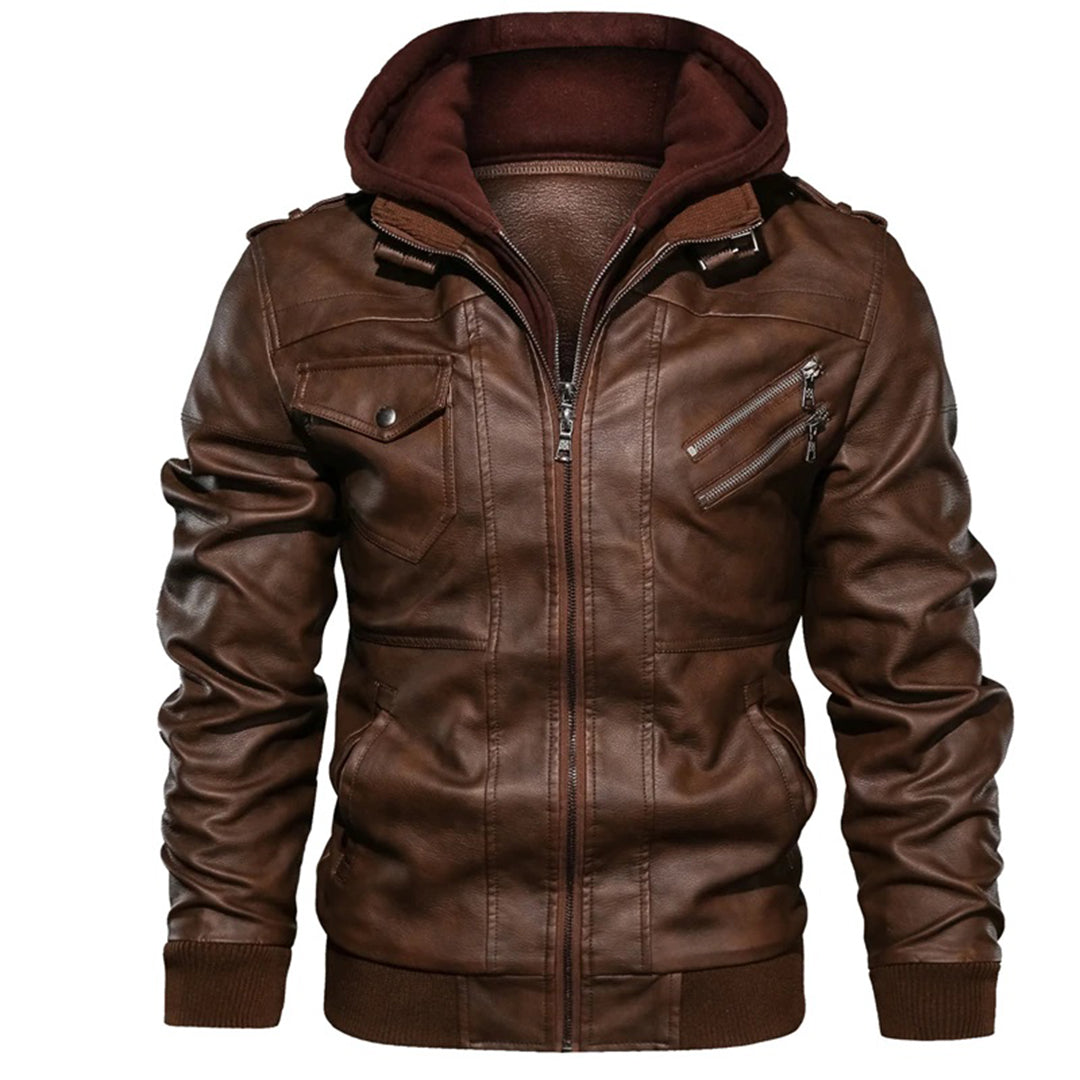 Men's Classic Double Layered Biker Leather Coat - ModishWorld
