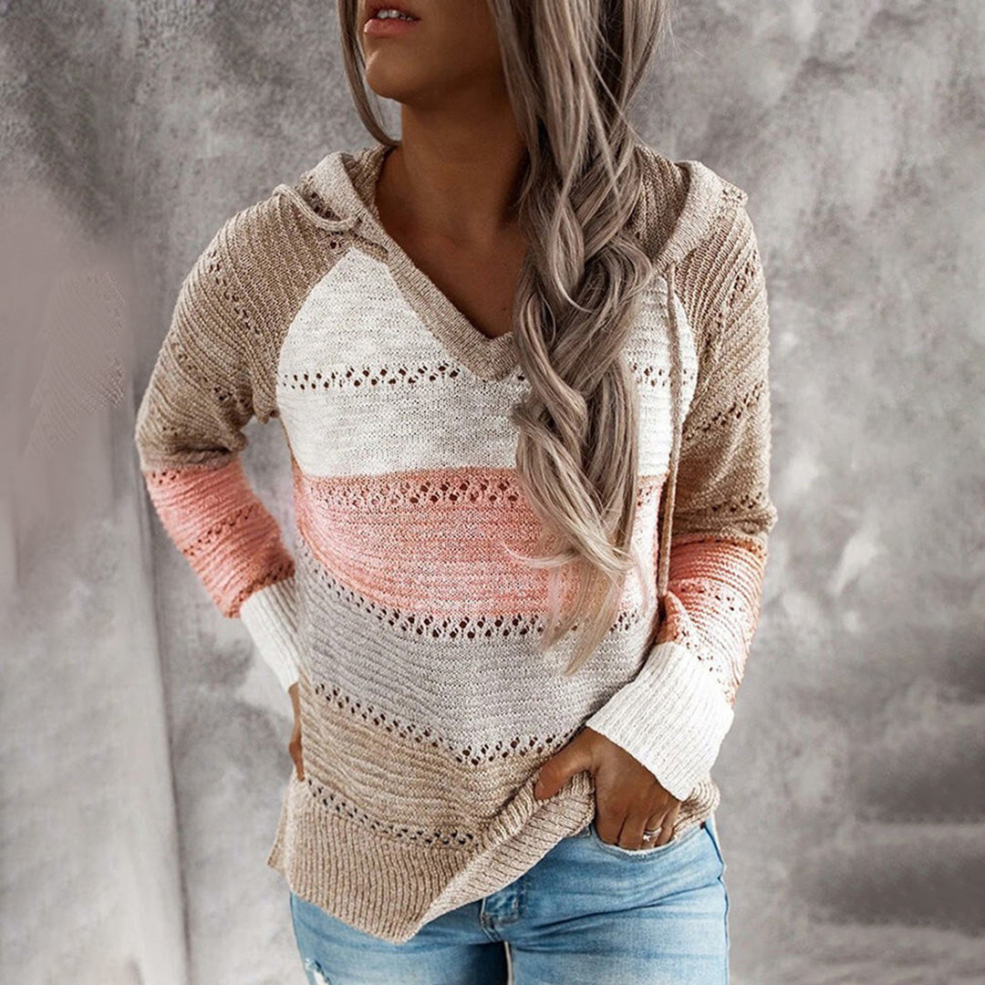 Fashionable Women's Hooded V-Neck Sweater - ModishWorld