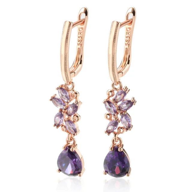 Amethyst Teardrop Earrings in Rose Gold - Purple Gemstone Drop Earrings
 - ModishWorld