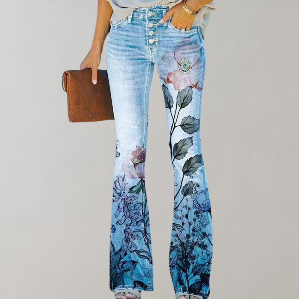 Ladies' Vintage Flower Wide Leg High Waist Jeans