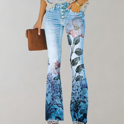 Ladies' Vintage Flower Wide Leg High Waist Jeans