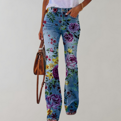 Ladies' Vintage Flower Wide Leg High Waist Jeans