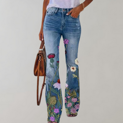 Ladies' Vintage Flower Wide Leg High Waist Jeans