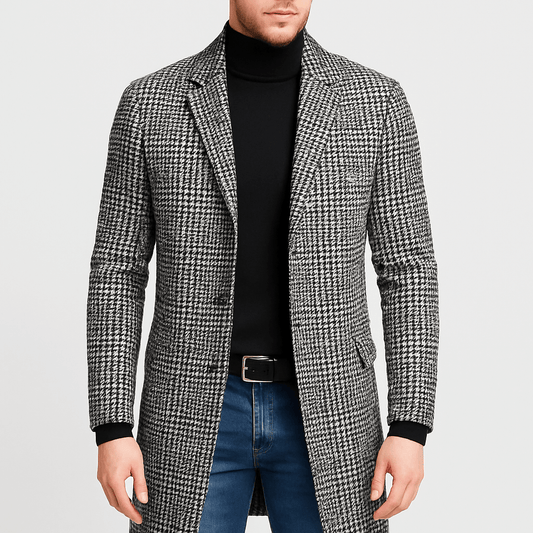 Classic Plaid Long Trench Coat for Men - ModishWorld