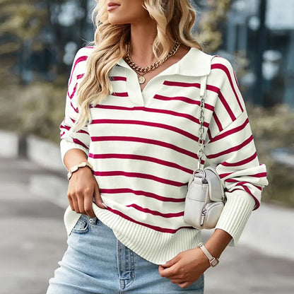 Classic Striped Crew Neck Sweater for Women