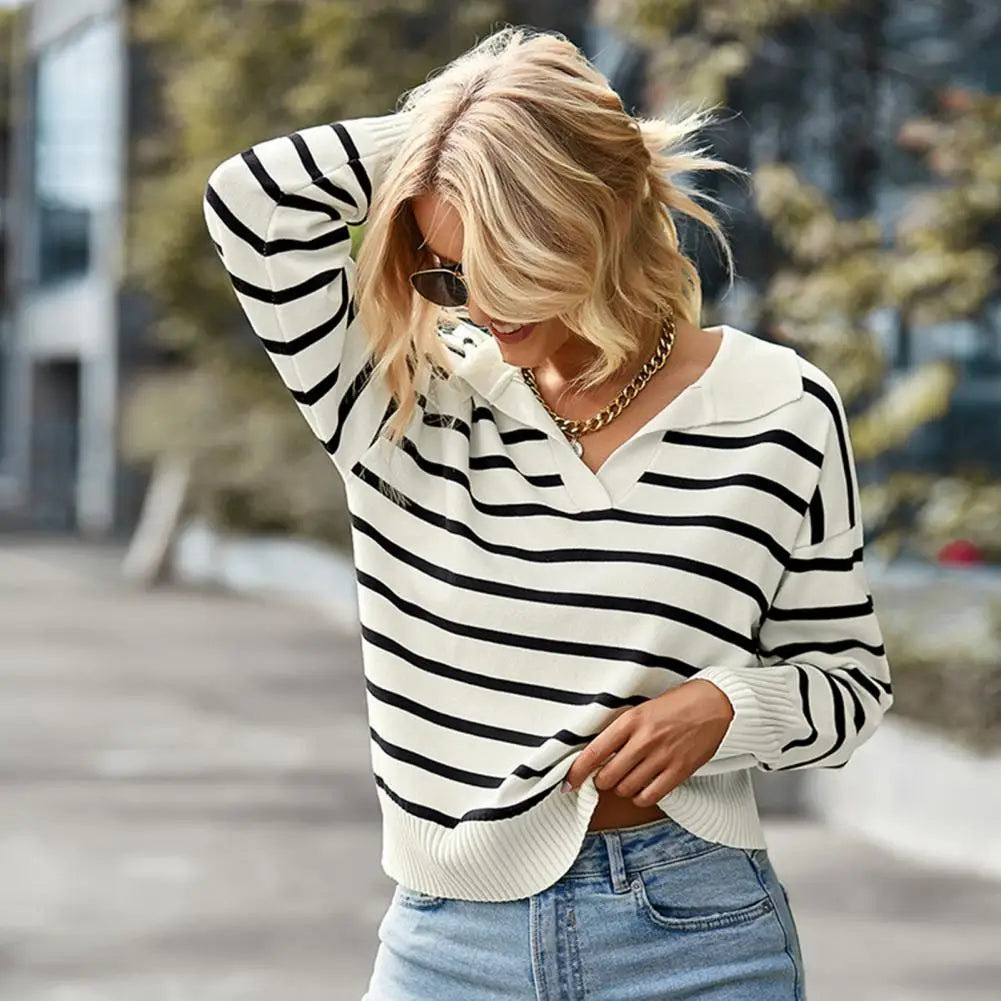 Classic Striped Crew Neck Sweater for Women