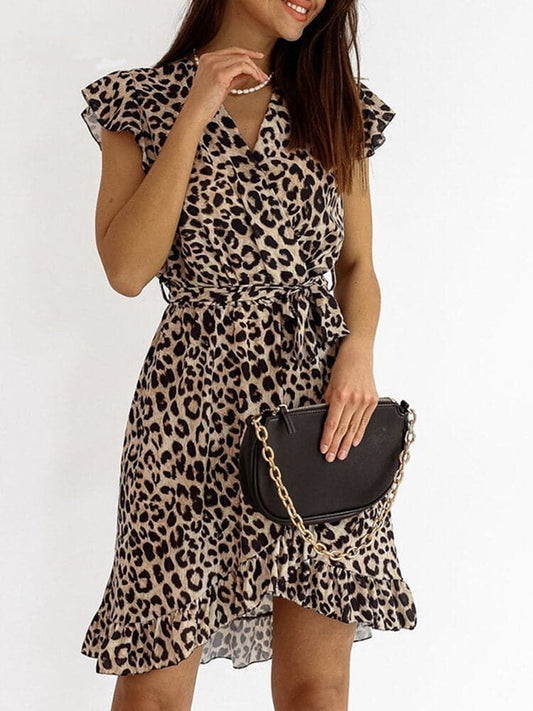 Chic Leopard Print Midi Dress - Ruffled Everyday Wear - ModishWorld
