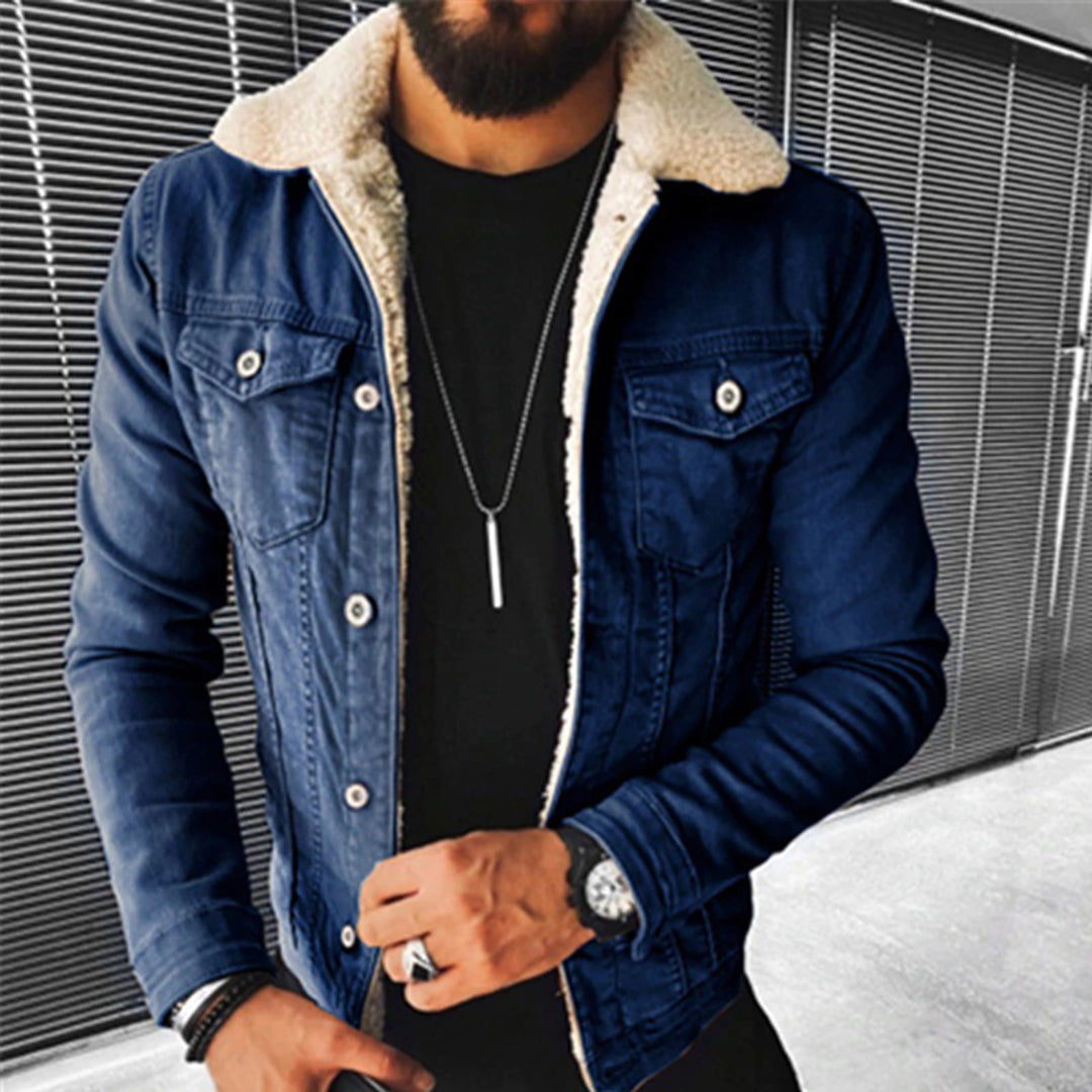 Men's Navy Classic Fit Jacket with Contrast Collar - ModishWorld