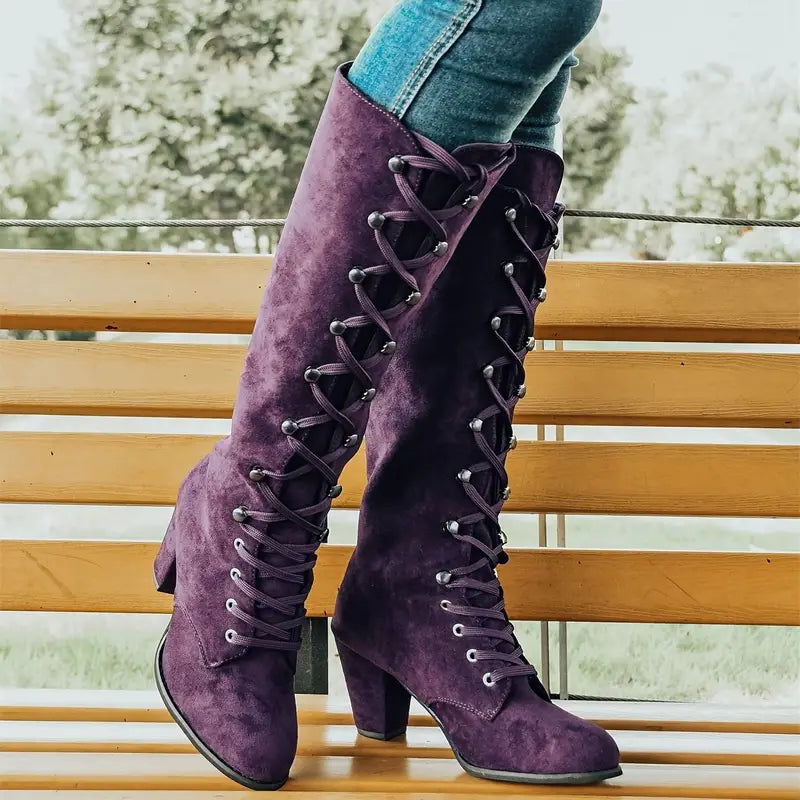 Tall Lace Up Women's Block Heel Boots - ModishWorld