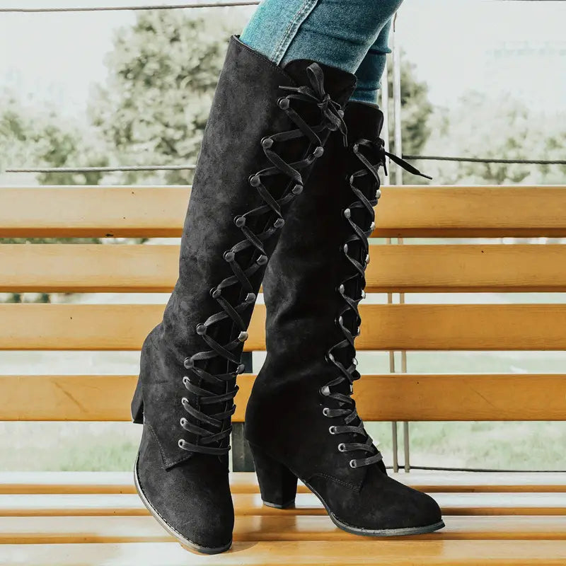 Tall Lace Up Women's Block Heel Boots
