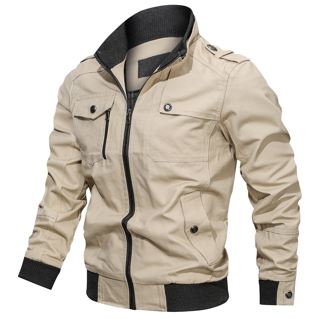 Men's Zip Up Flight Jacket with Stand Collar Pocket