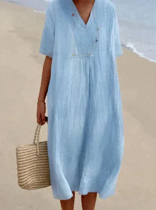 Casual V-Neck Cotton Women's Dress - Modish World